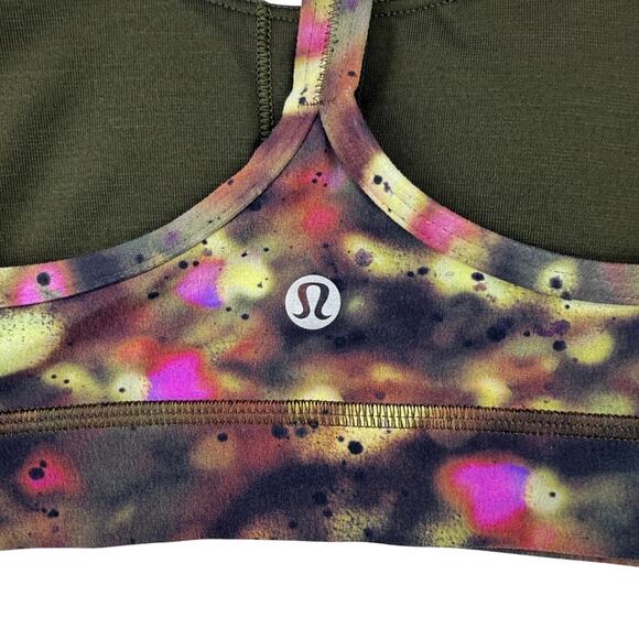 LULULEMON Flow Y Nulu Bra Light Support Size 4 Soft Focus Splatter Green Multi - Picture 5 of 6